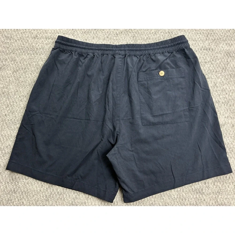 Mens Navy Blue Swim Trunks Size Large Drawstring Elastic Waist 6 Inseam